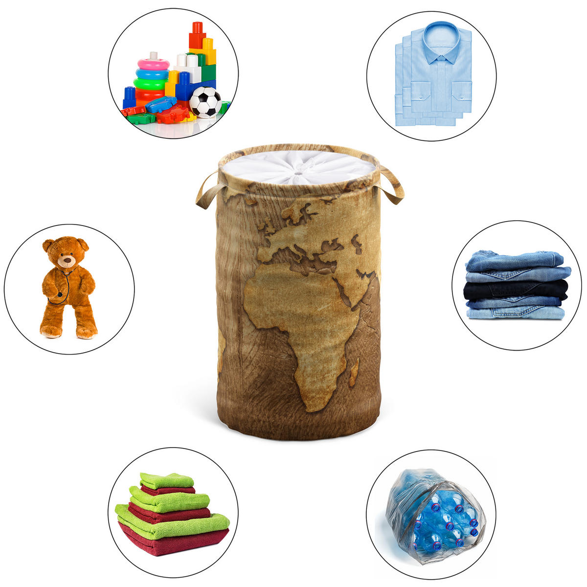 WÄSCHEKORB World Map - Braun, Textil (37/55/55cm) - Sanilo