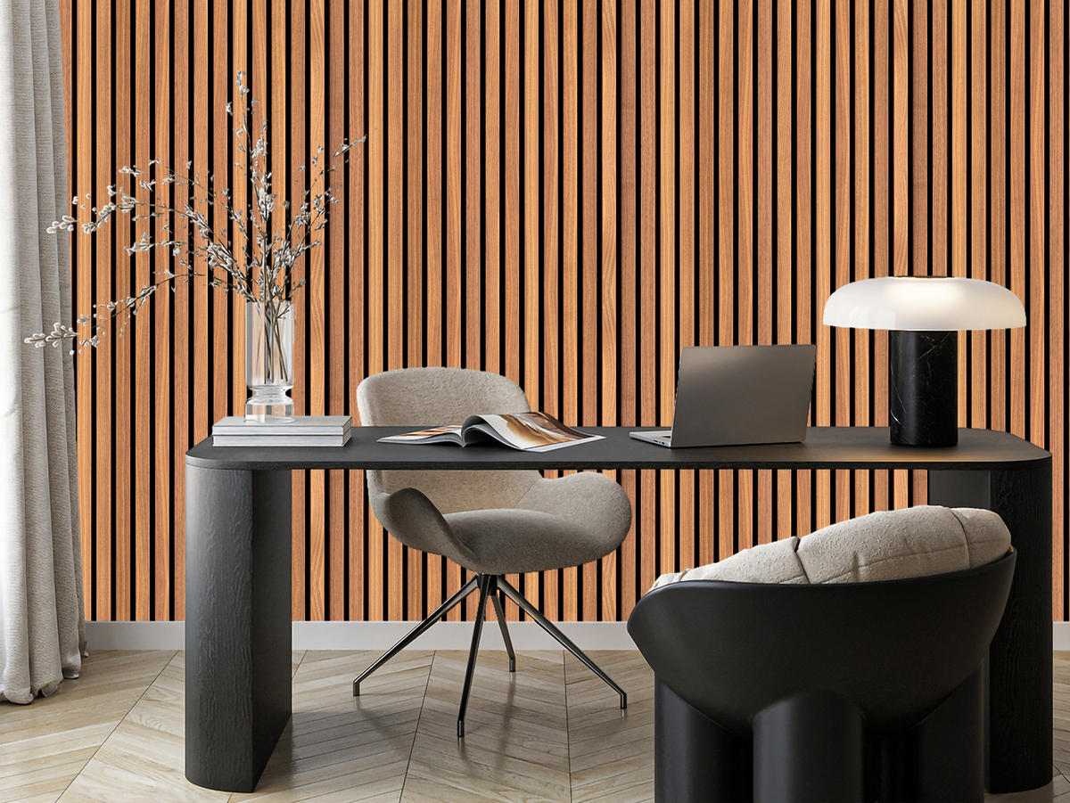 VLIESTAPETE Holzlamellen in 3D-Optik – Braun, Schwarz – 50x1000 cm - Schwarz/Braun, Papier (50/1000cm) - Muralo