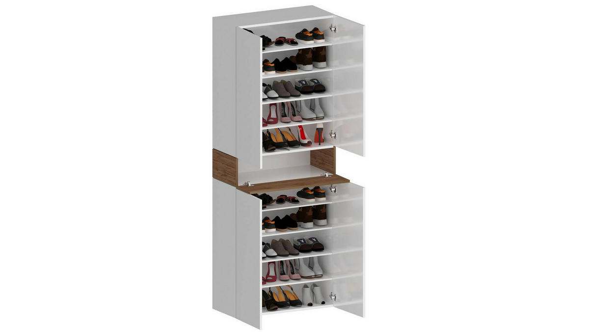 SCHUHSCHRANK Glänzendes Weiß, Eiche 38/76/200 cm - Weiß, Holzwerkstoff (76/200/38cm) - DMORA