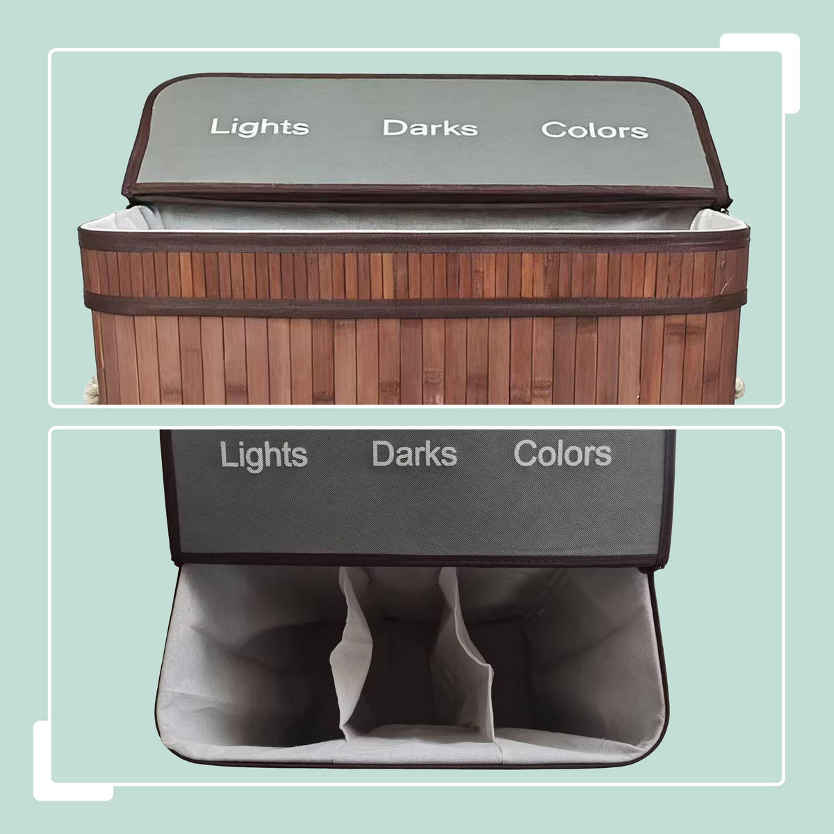 WÄSCHEKORB - Dunkelbraun, Holz/Textil (52/63/32cm) - Relaxdays