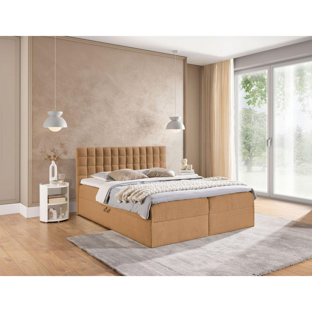 Thumbnail - Fun Möbel Boxbett, Cognac, Textil, 120x200 cm, Schlafzimmer, Betten, Boxspringbetten
