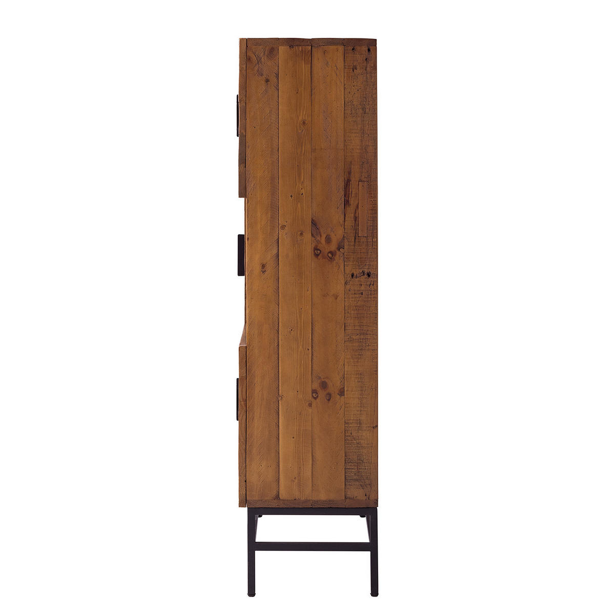 HOCHKOMMODE - Pinie massiv / Metall, Pinie Dunkel / Schwarz - Pinienfarben, Holz (90/140/35cm) - home24