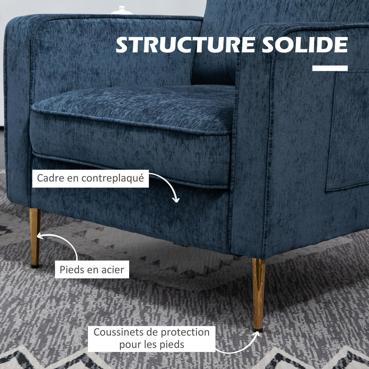 SESSEL DE-13399 mit goldenen Stahlfüßen & Seitentaschen Blau - Blau, Textil (84/87/81cm) - ComfortXL