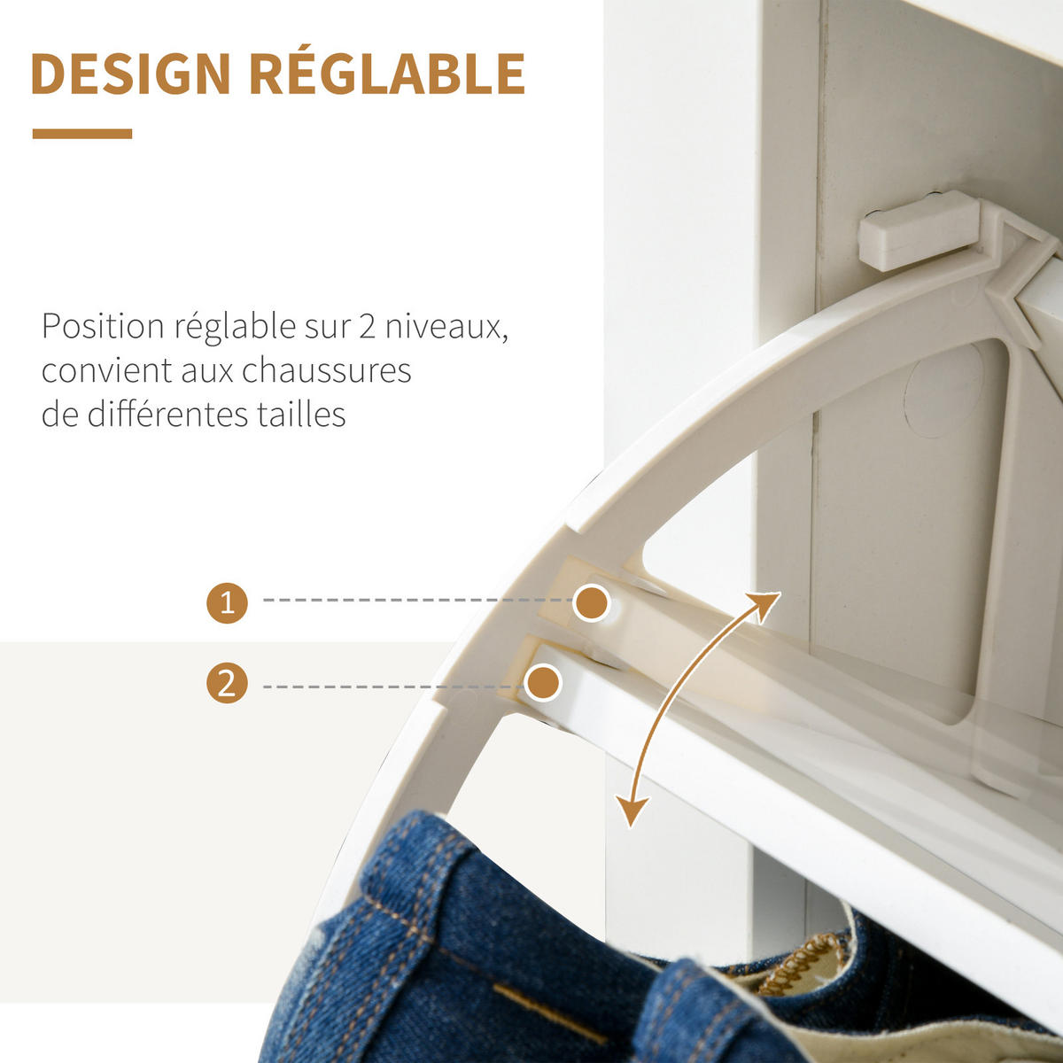 SCHUHSCHRANK DE-14967 2 Klapp-Schubladen mit verstellbaren Böden Weiß - Weiß, Holzwerkstoff (72/80/26cm) - ComfortXL