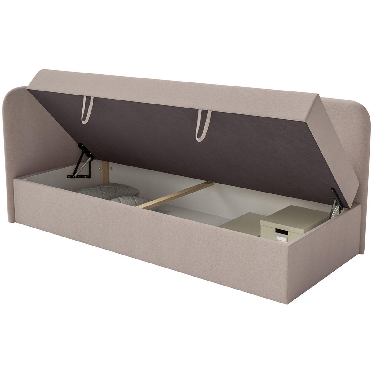 JUGENDBETT Calmmo Dunkelbeige mit Chenille-Bezug, Kopfteil links - Beige, Textil (90/200cm) - Selsey