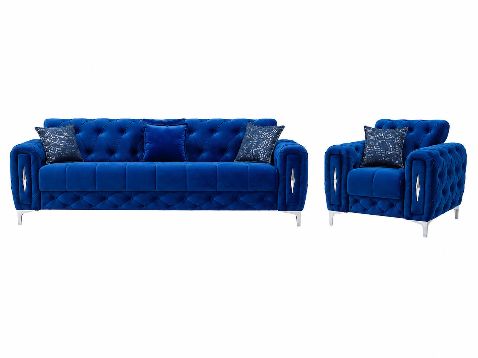 SITZGARNITUR Patna, Blau Stellvariante 3+1 - Blau, Holzwerkstoff/Kunststoff (245/80/100cm)