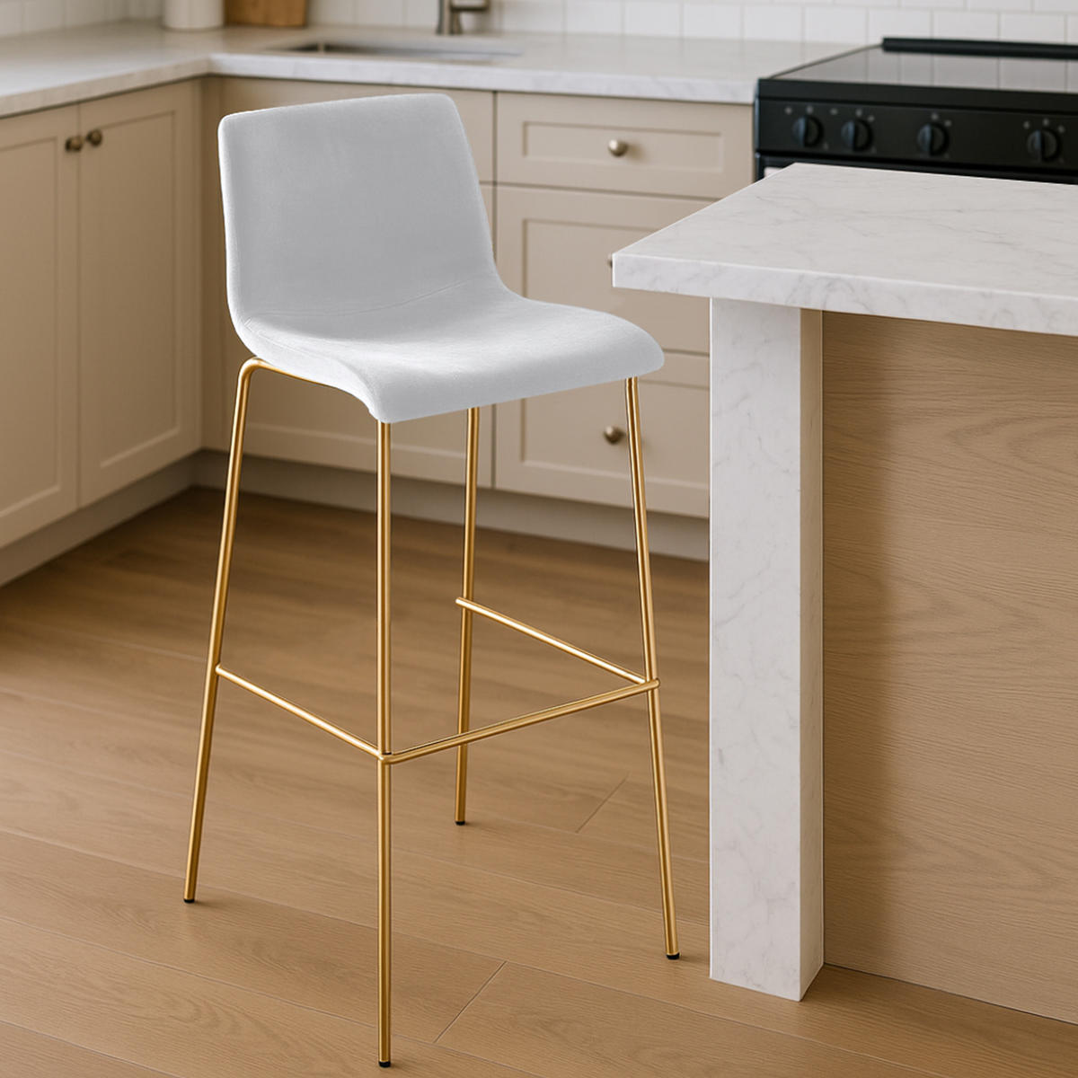 BARHOCKER Samt Creme - Goldfarben/Creme, Textil/Metall (43/100/48cm) - CLP