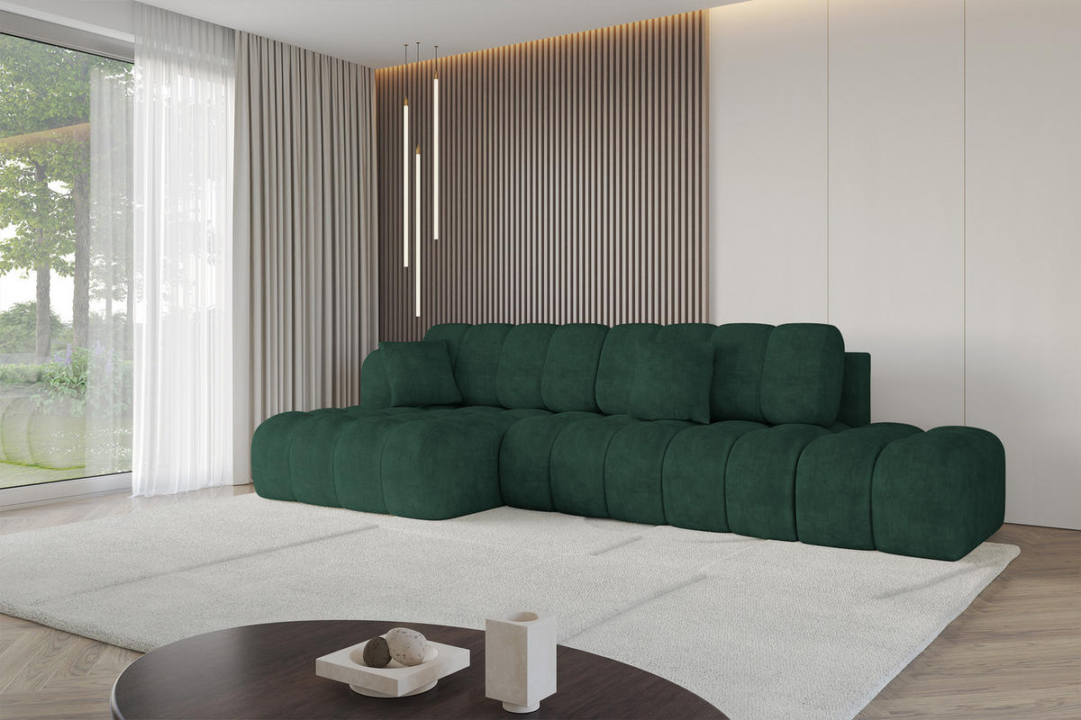 ECKSOFA mit Schlaffunktion Ottomane Links OLEA-L2 321x164x75 Grün Velours - Schwarz/Hellgrün, Holzwerkstoff/Kunststoff (321/164cm) - ALTDECOR