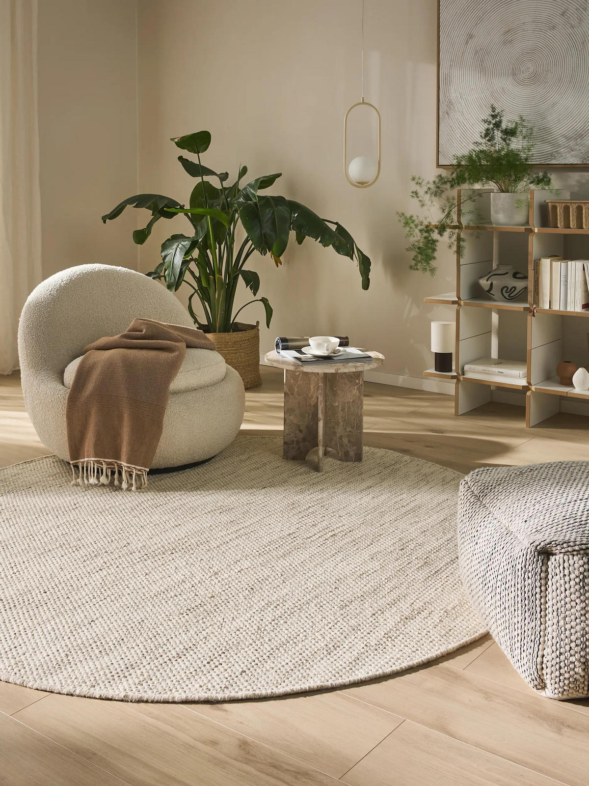 VOLNENA preproga Rocco kremna ø 200 cm - krem, tekstil/naravni materiali (200/200cm) - benuta Pure