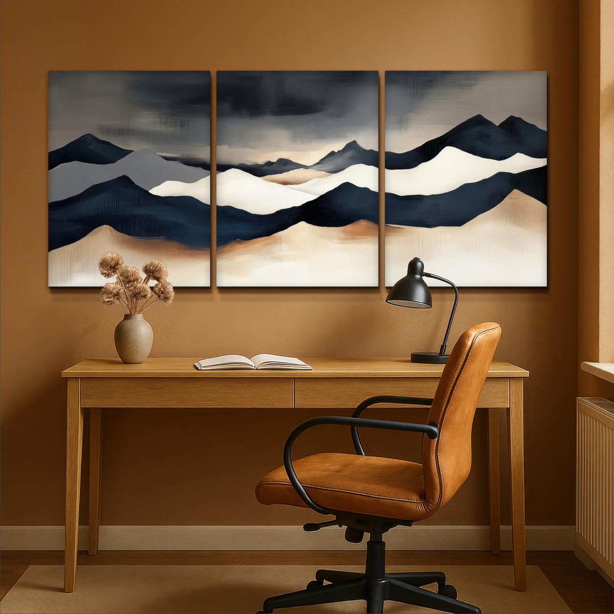 LEINWANDBILD 3er Set Landschaft - Abstrakt - Modern 180x80 cm - Dunkelblau, Textil (180/80cm) - MuchoWow