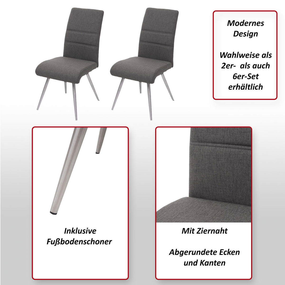 ESSZIMMERSTUHL Grau, Braun 6er-Set - Braun/Grau, Textil (68/97/64cm) - MCW