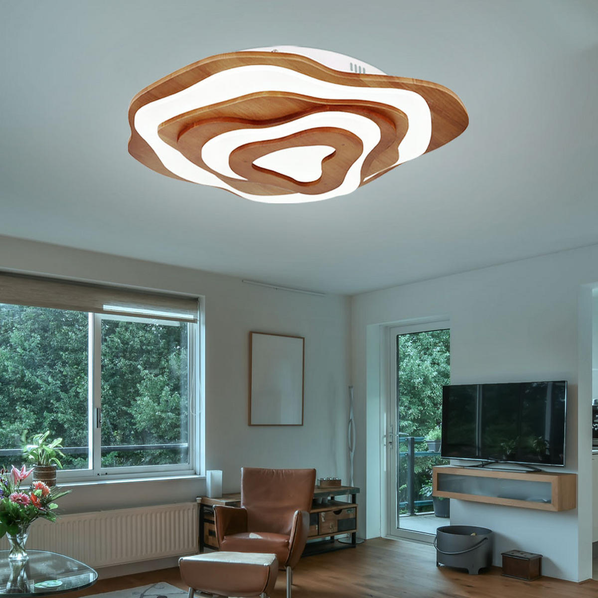 LED DECKENLEUCHTE Metall Holzoptik Braun - Braun, Holz (58/50/10cm) - Globo Lighting