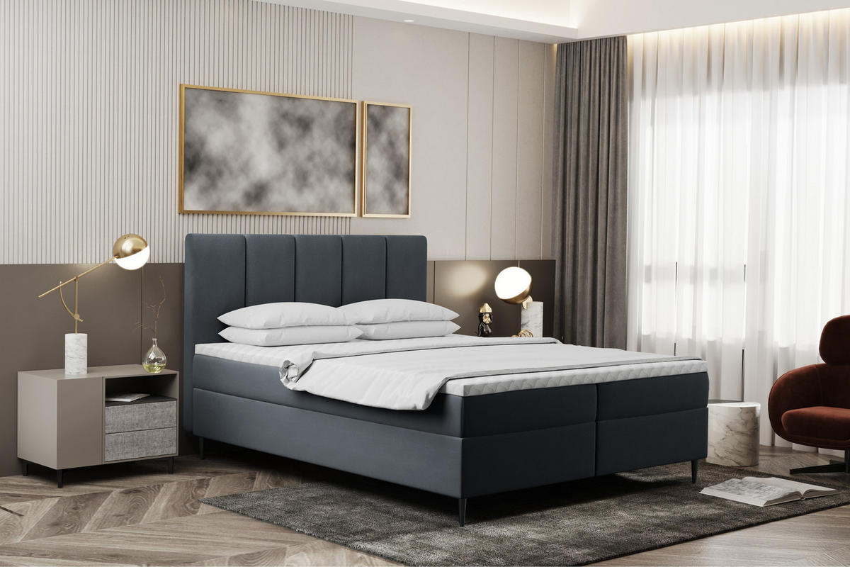 BOXBETT Mit Bettkasten Und Matratze POEL Dunkelgrau 160x200 cm H3-Bonell - Mooreichefarben/Dunkelgrau, Holz/Holzwerkstoff (160/200cm) - Kaiser Möbel