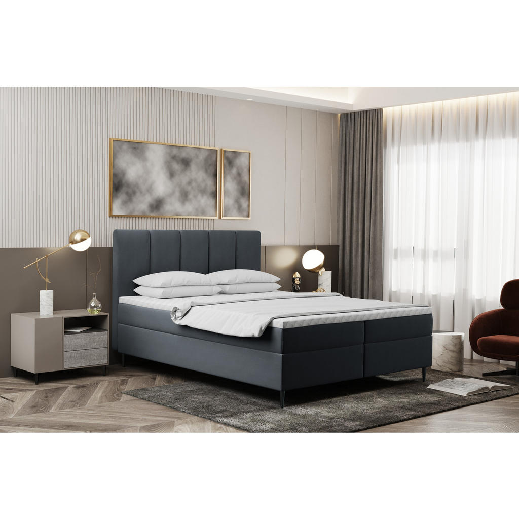 Thumbnail - Kaiser Möbel Boxbett, Dunkelgrau, Textil, Balkeneiche, 2 Schubladen, H3, Höhe ca. 20 cm, einzeln stellbar, 180x200 cm, R...