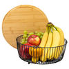 OBSTKORB mit Bambusdeckel, schwarz, rund - Schwarz, Metall (12.5cm) - eluno