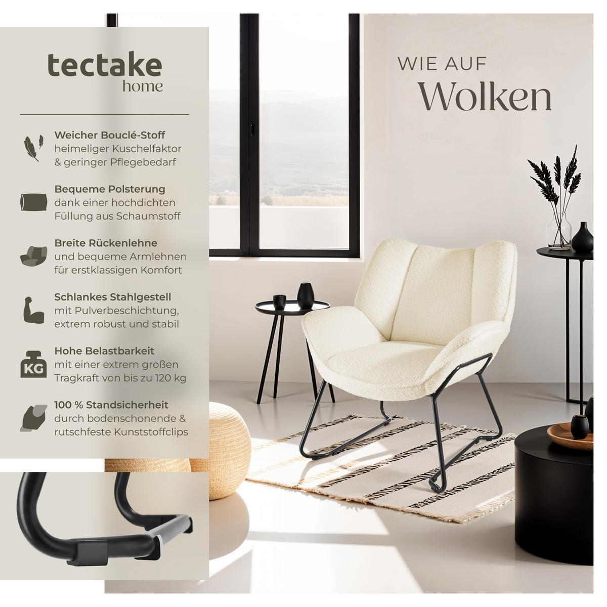 SESSEL Kjeld,73 x 72 x 81 cm,creme-weiß - Creme/Weiß, Kunststoff (73/81/72cm) - tectake