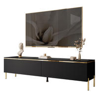 TV-LOWBOARD AURORA Schwarz Matt mit gerade Goldchrom Fuße und LED Beleuchtung - Goldfarben/Schwarz, Holzwerkstoff/Metall (180/46/40cm) - Lookway
