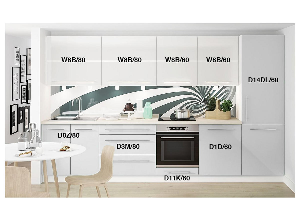 KÜCHENLEERBLOCK Brerra Cdb telegrau / reinweiß lackiert / weiß matt 9-teilig - Weiß/Grau, Holzwerkstoff (340/207/50cm) - Feldmann-Wohnen