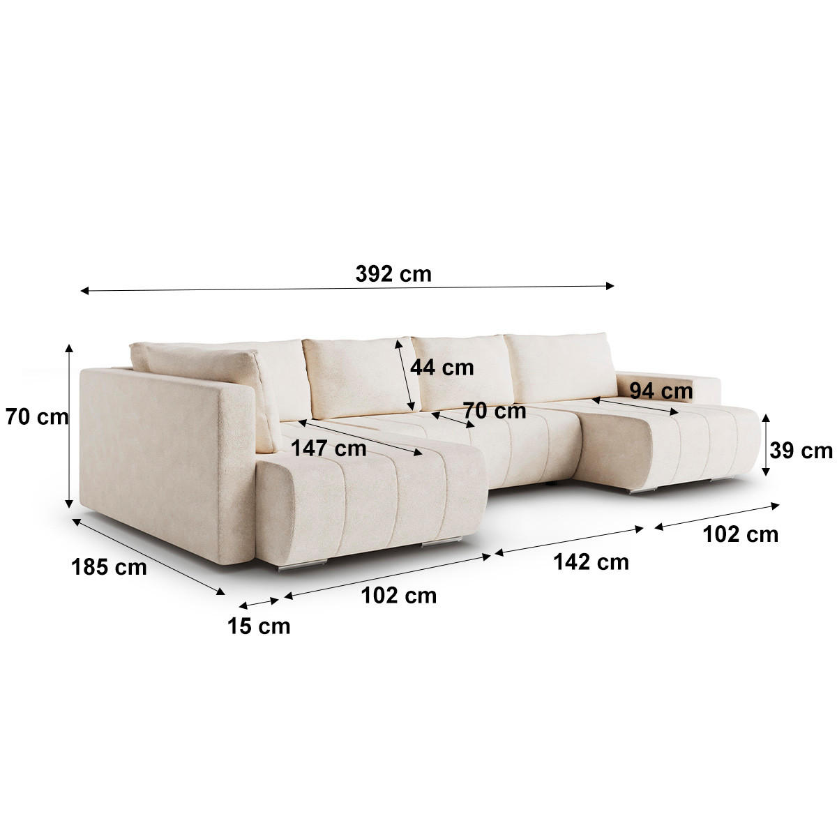 PANORAMASOFA Sergio 5 Sitzplätze Beige - Beige, Holz (392/82/185cm) - Petits-meubles