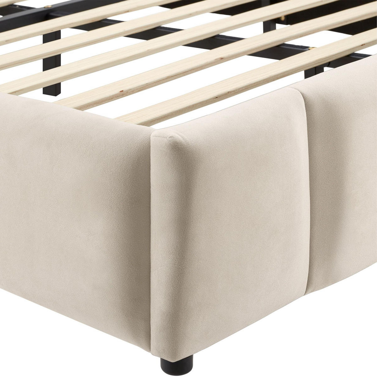 POLSTERBETT Shirley, Belastbarkeit 250 kg, Samtoptik sand - Gelb/Samtahornfarben, Holz (120/200cm) - tectake