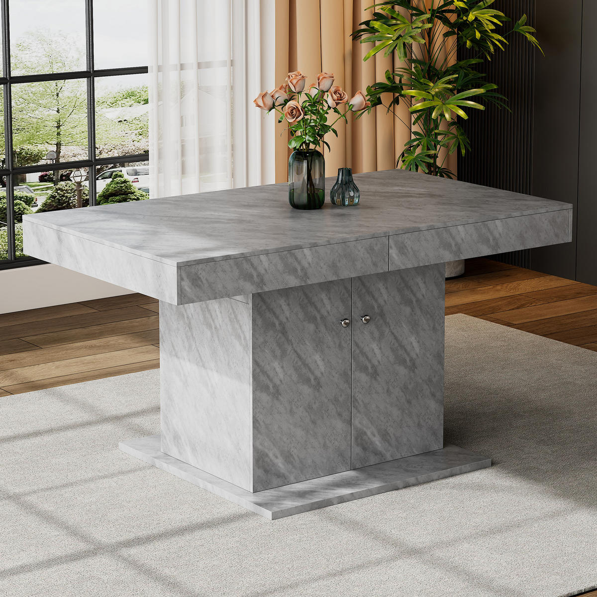 ESSTISCH 180/80/76cm grau mit Stauraum aus Spanplatte - Grau, Holzwerkstoff (180/80/76cm) - OKWISH