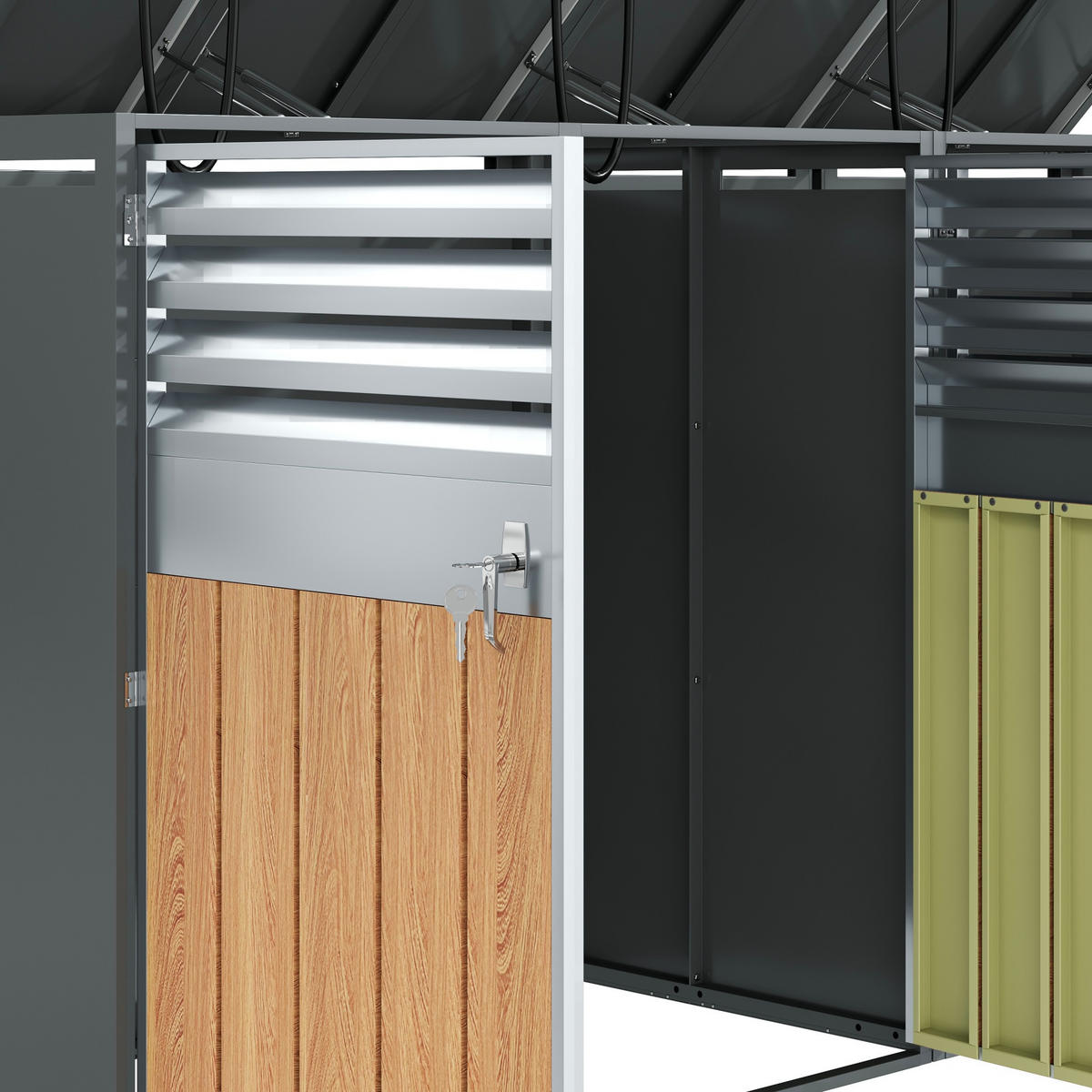 MÜLLTONNENBOX Pflanzdach 4er-Set Holzmaserung Grau - Grau, Metall (132/124/80cm) - ComfortXL