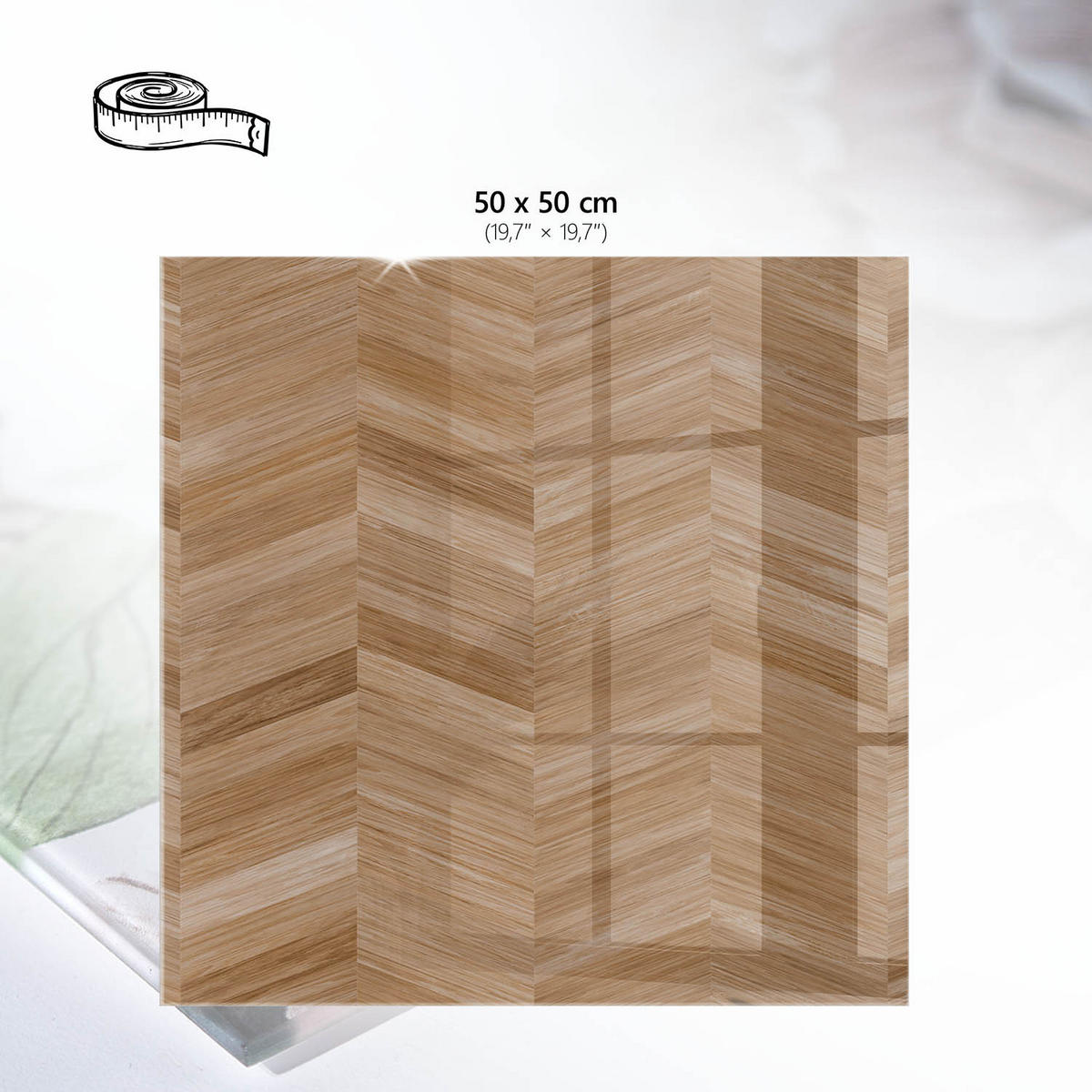 TISCHPLATTE 50x50 cm – Holz-Fischgrätmuster - Violett, Glas (50/50/0.4cm) - Wallfluent