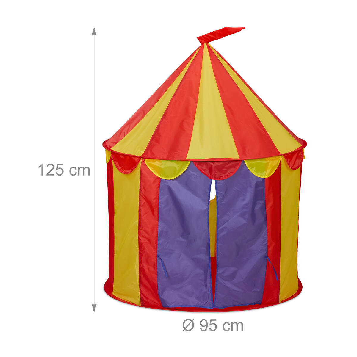 SPIELZELT Gelb Rot Blau Zirkus 125x95 cm - Multicolor, Kunststoff/Textil (95/95cm) - Relaxdays