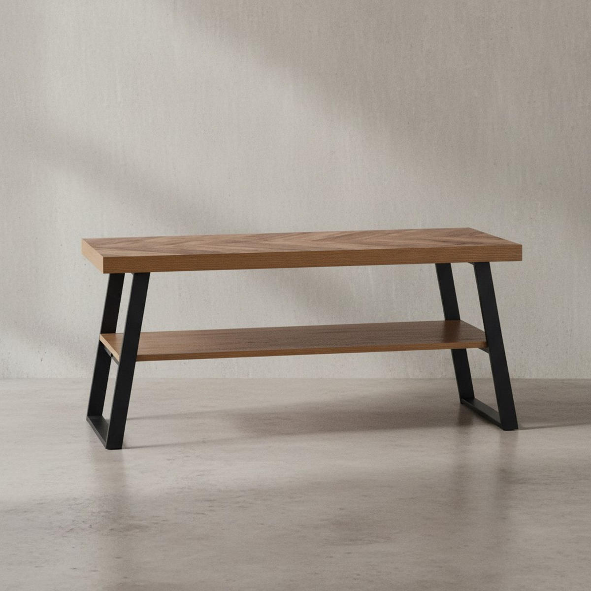 SCHUHBANK – 100x41x40 cm, Eiche-Dekor, Fischgrät, mit Ablage - Schwarz/Braun, Holz/Holzwerkstoff (100/41/40cm) - KADIMA DESIGN