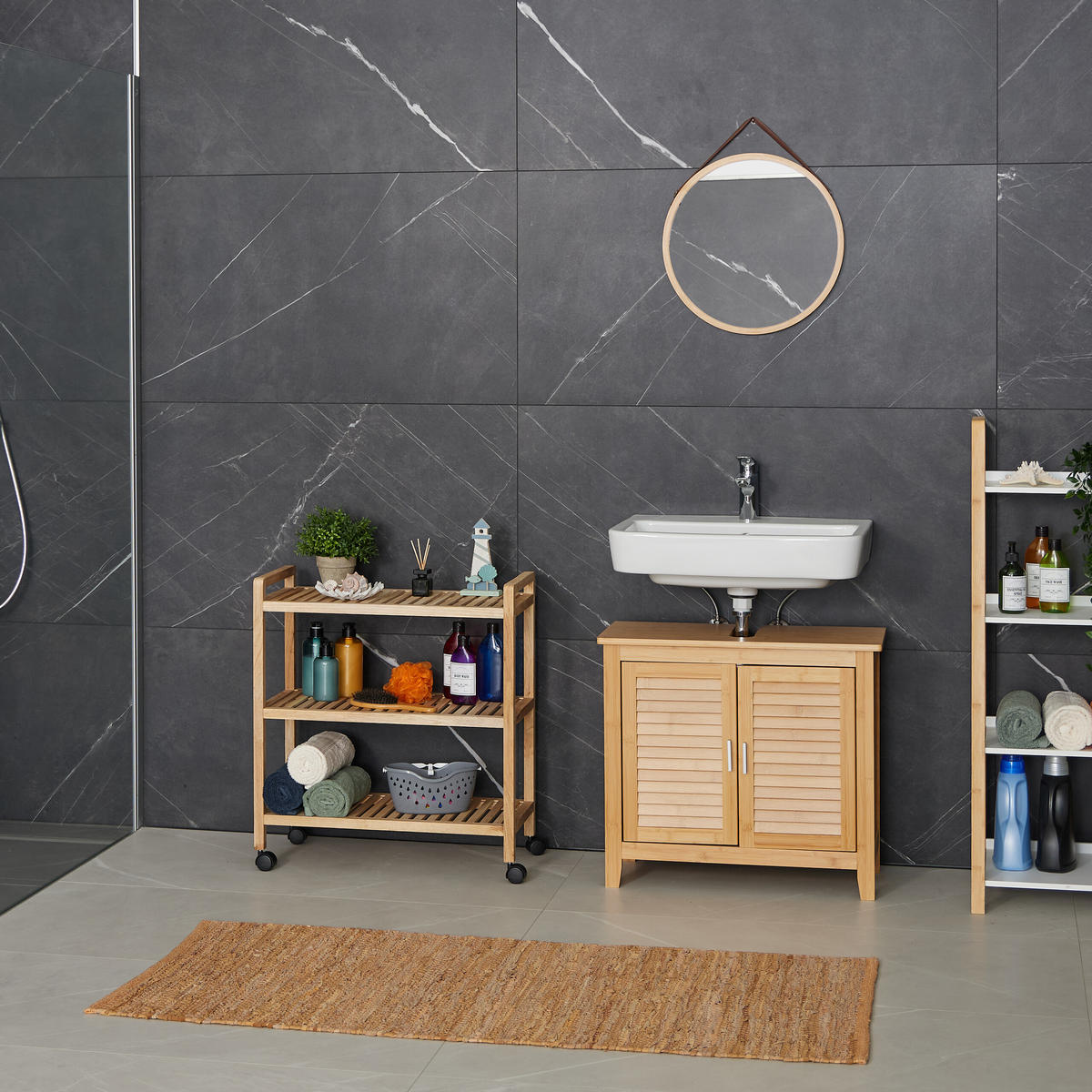 BADREGAL - Hellbraun, Holz/Kunststoff (65/72/31cm) - Relaxdays