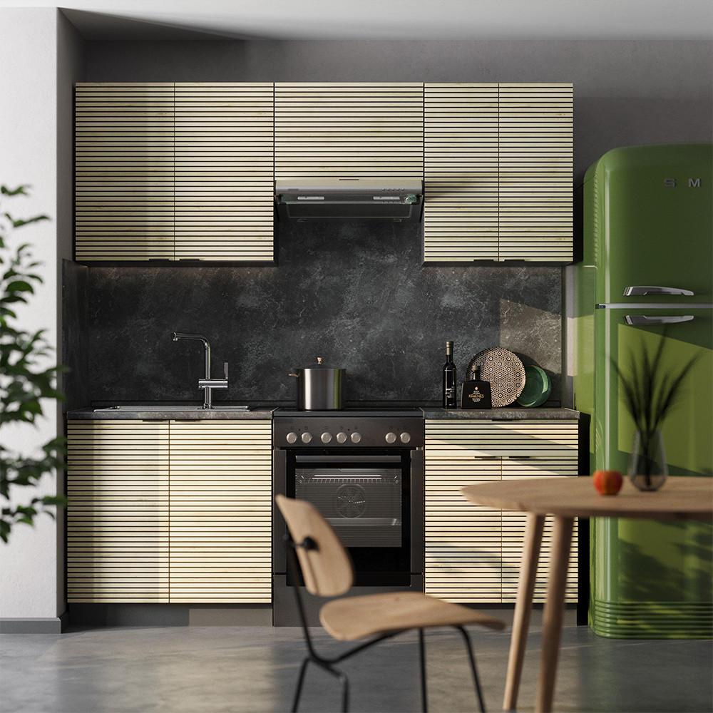 KÜCHENSCHRÄNKE Fame-Line Eiche Paneel/Anthrazit 200 cm , AP Anthrazit - Hellbraun/Anthrazit, Holzwerkstoff (200/81.6/60cm) - Vicco