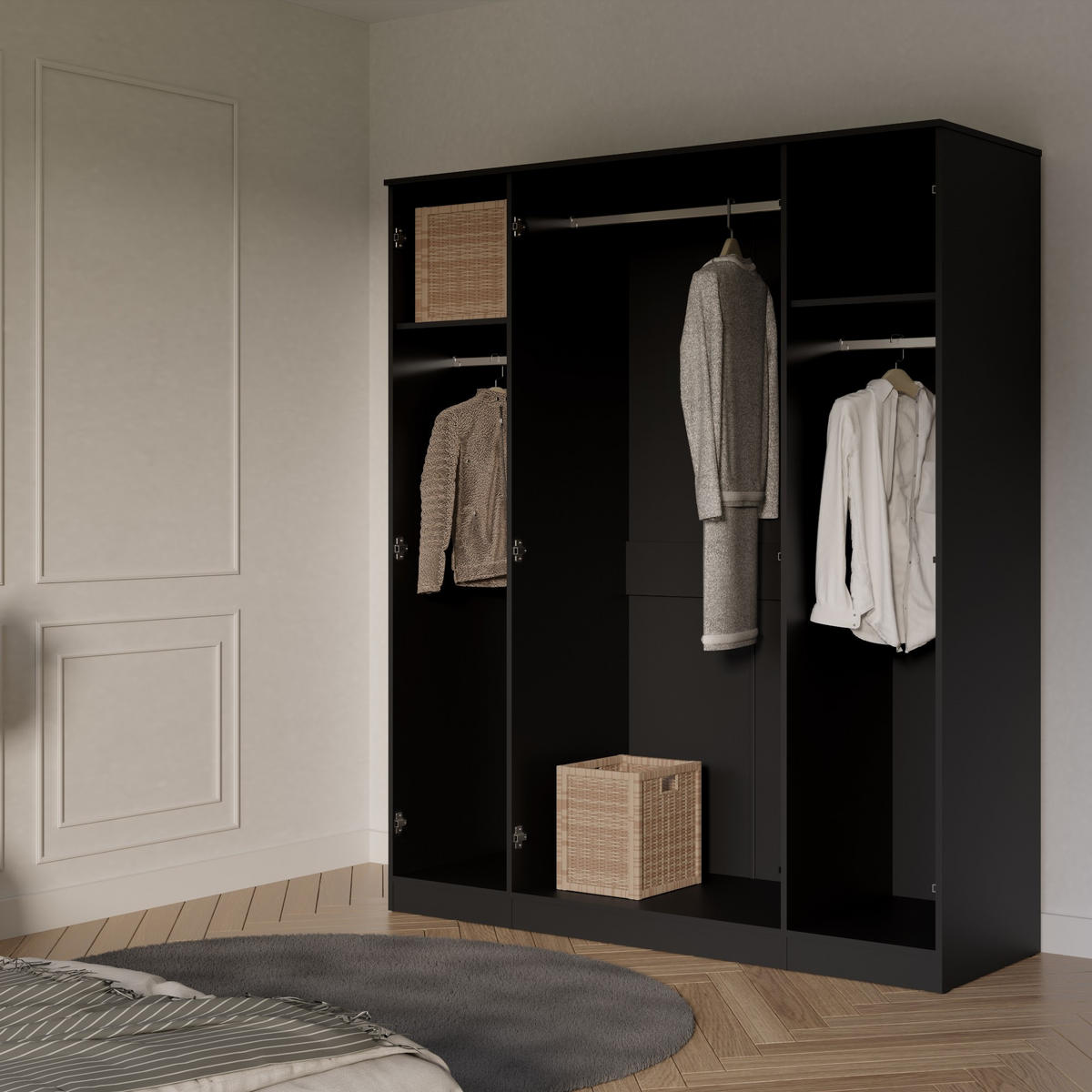 DREHTÜRENSCHRANK mit Spiegel Monza 4D 160 Schwarz - Schwarz/Grau, Holzwerkstoff/Metall (160/200/60cm) - mzm24