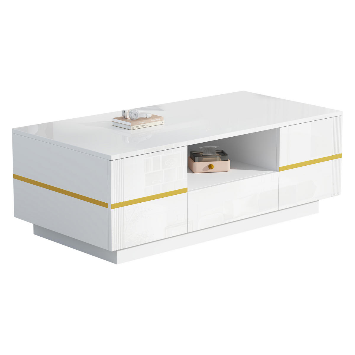 KLUB-STOLIĆ 100/50/35,5 cm s LED rasvjetom i prostor za pohranu u bijeloj boji - bijela, drvni materijal (50/100/35.5cm) - CHICFURN