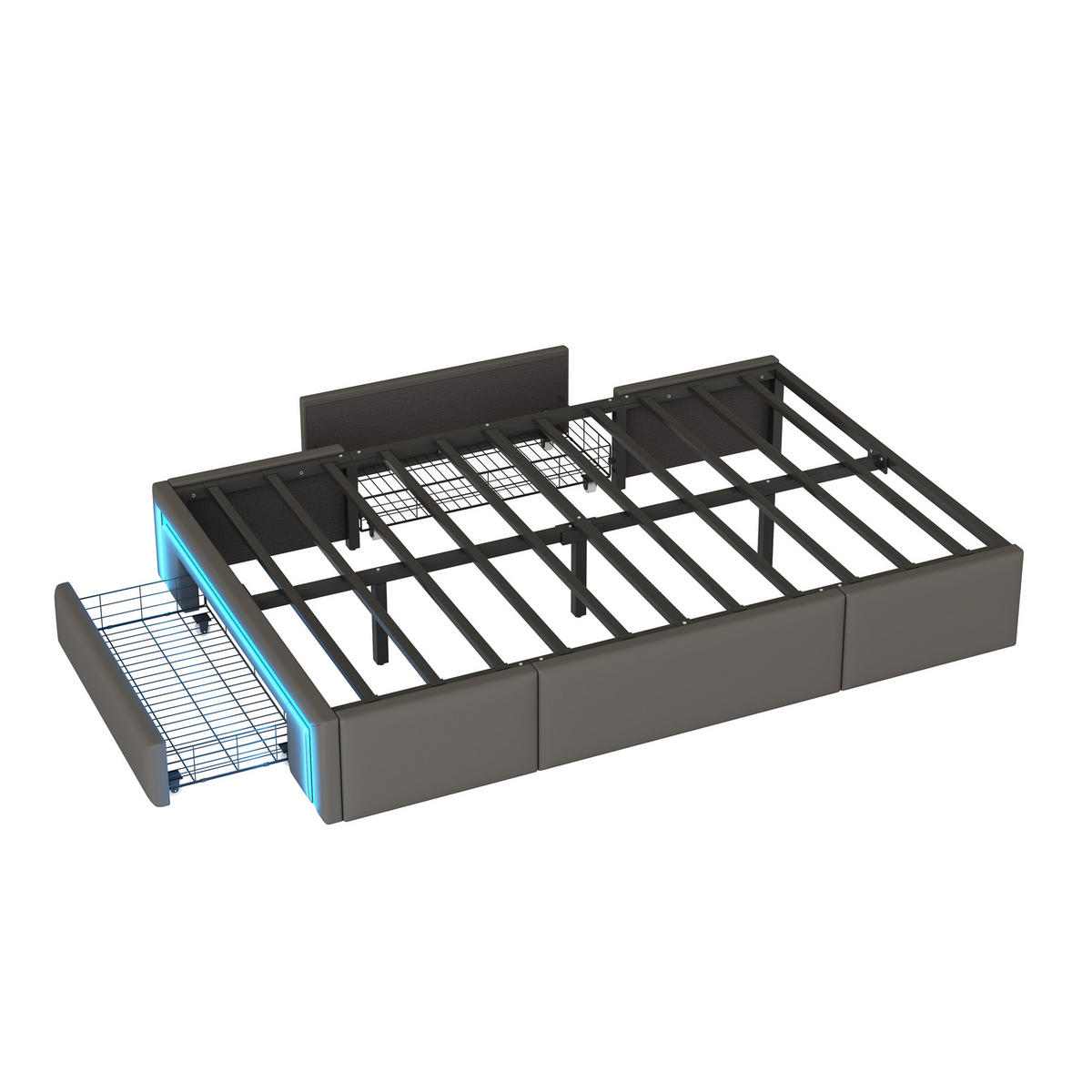 BETT mit Schubladen und LED 90X200 CM - Grau, Holzwerkstoff/Textil - Urban Meuble