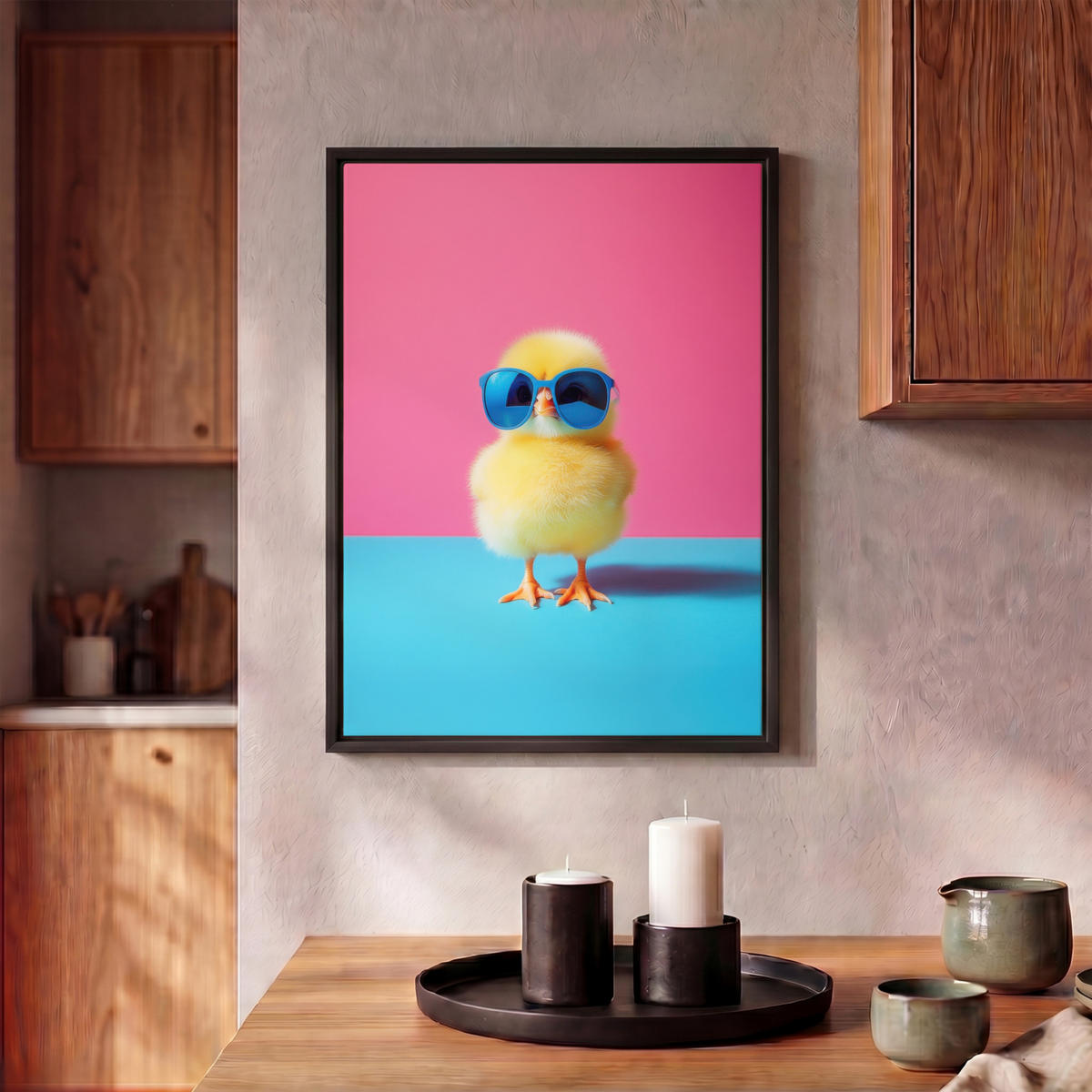 LEINWAND Bilder mit Rahmen - Chick - Sonnenbrille - Blau - 30x40 - Pink, Textil (30/40cm) - MuchoWow