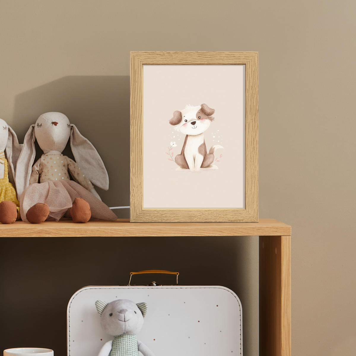 NACHTTISCHLAMPE Hund - Gefleckt - Braun 15x20 cm - Beige, Holzwerkstoff (8/15/20cm)