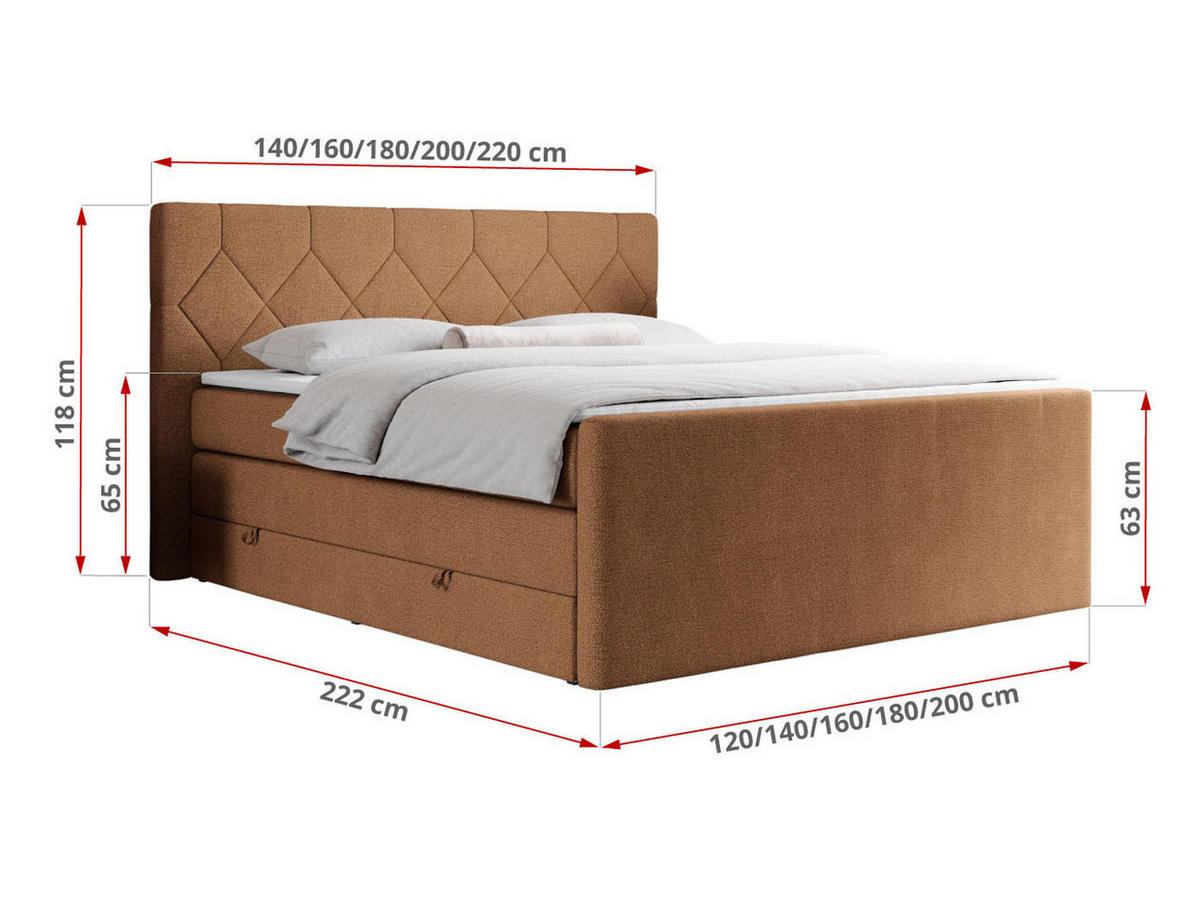 BOXSPRINGBETT KING EIGAR 140/200 Orange Struktur - H4 - Orange, Holz/Textil (140/200cm) - MKS