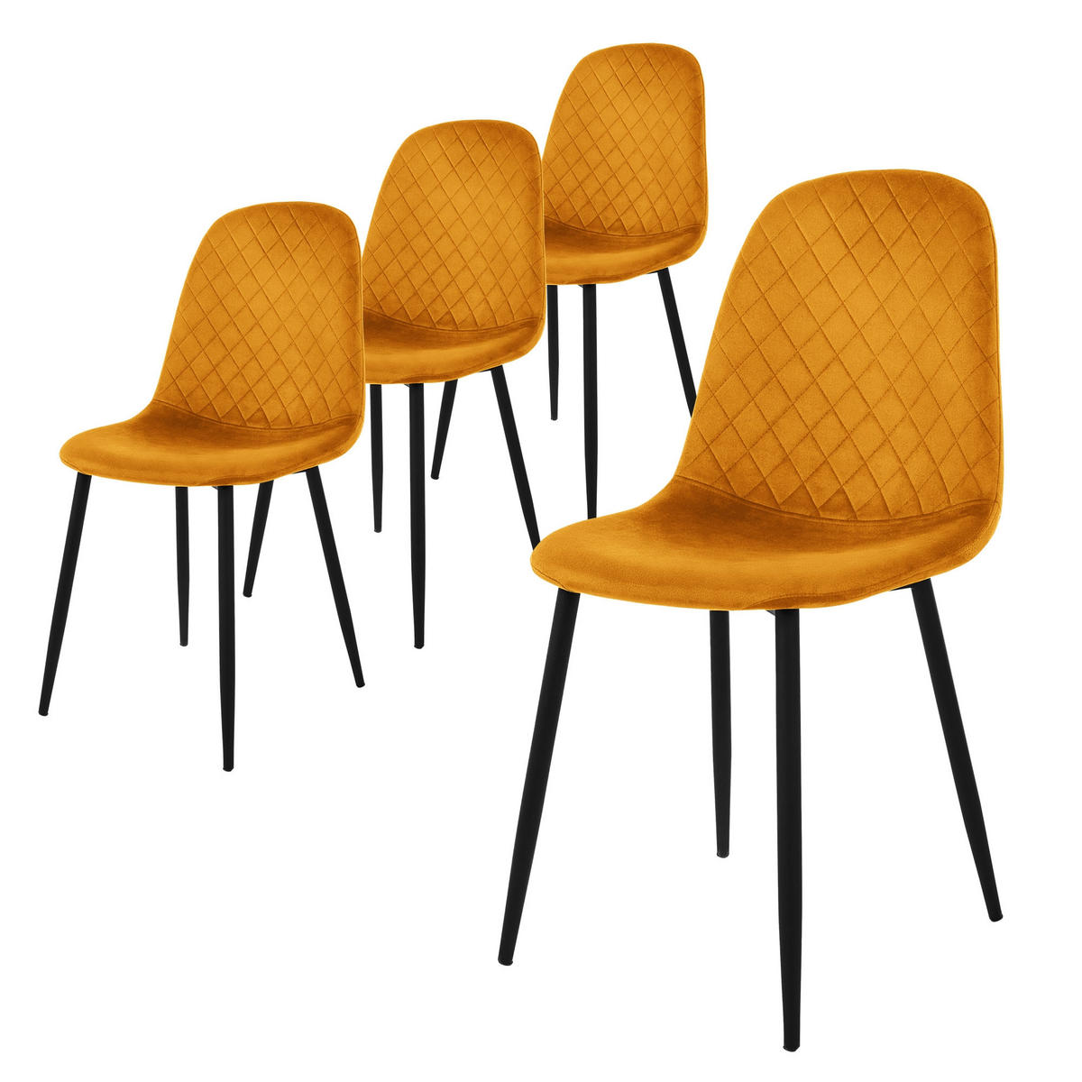 STUHL Samt Senf 4er Set - Gelb, Metall (51/89/44cm) - ML-DESIGN