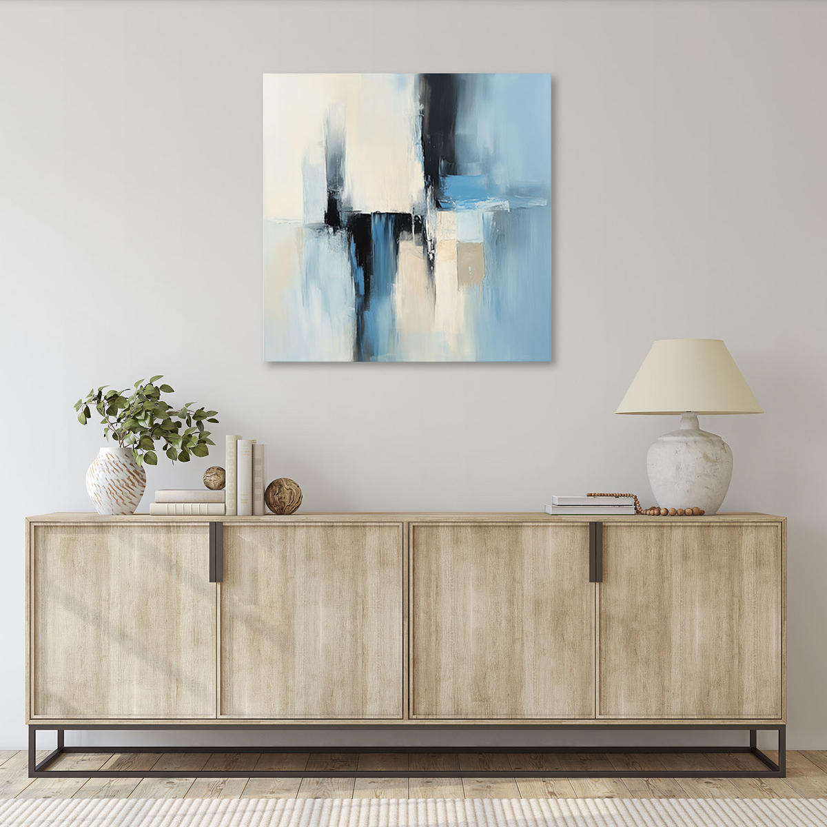 LEINWANDBILD Abstrakte beige-blau 50x50cm - Blau, Textil (50/50cm) - Feeby
