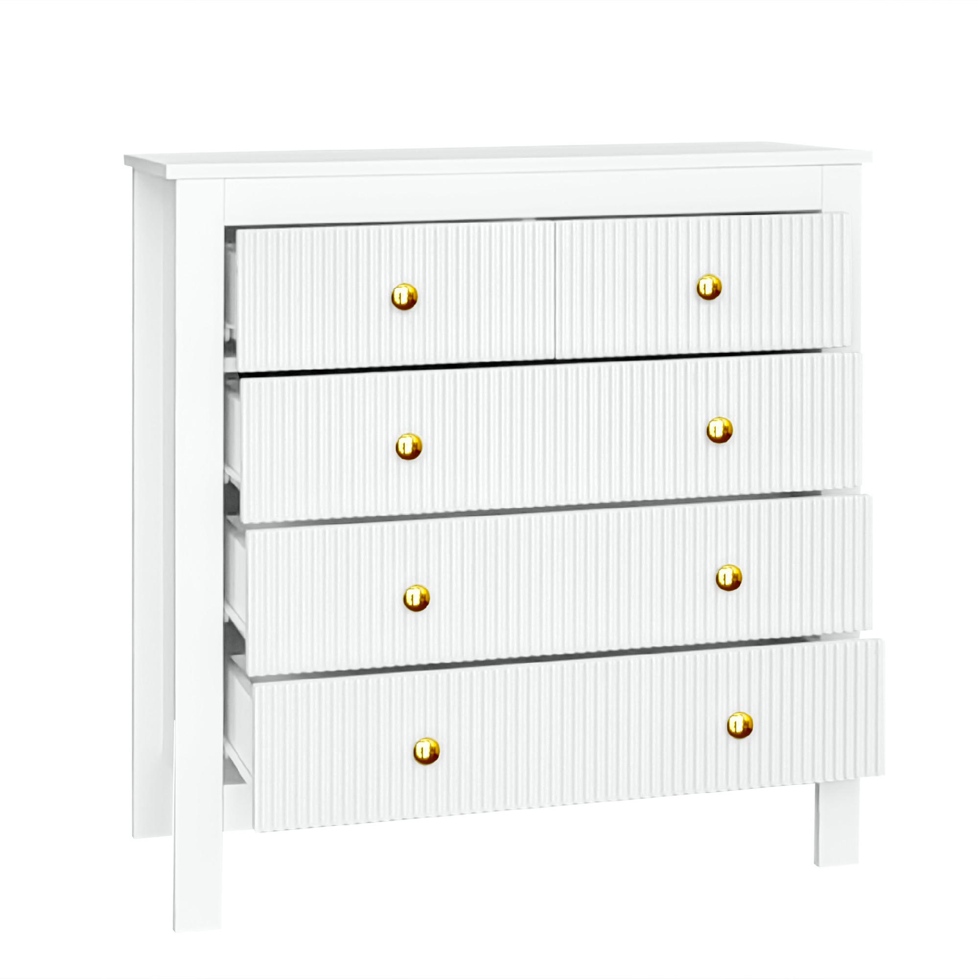 SIDEBOARD mit 5 Schubladen 80,5/39,5/79 cm in Weiß mit goldfarbenen Griffen - Weiß, Holzwerkstoff (79/80.5/39.5cm) - BEAOK