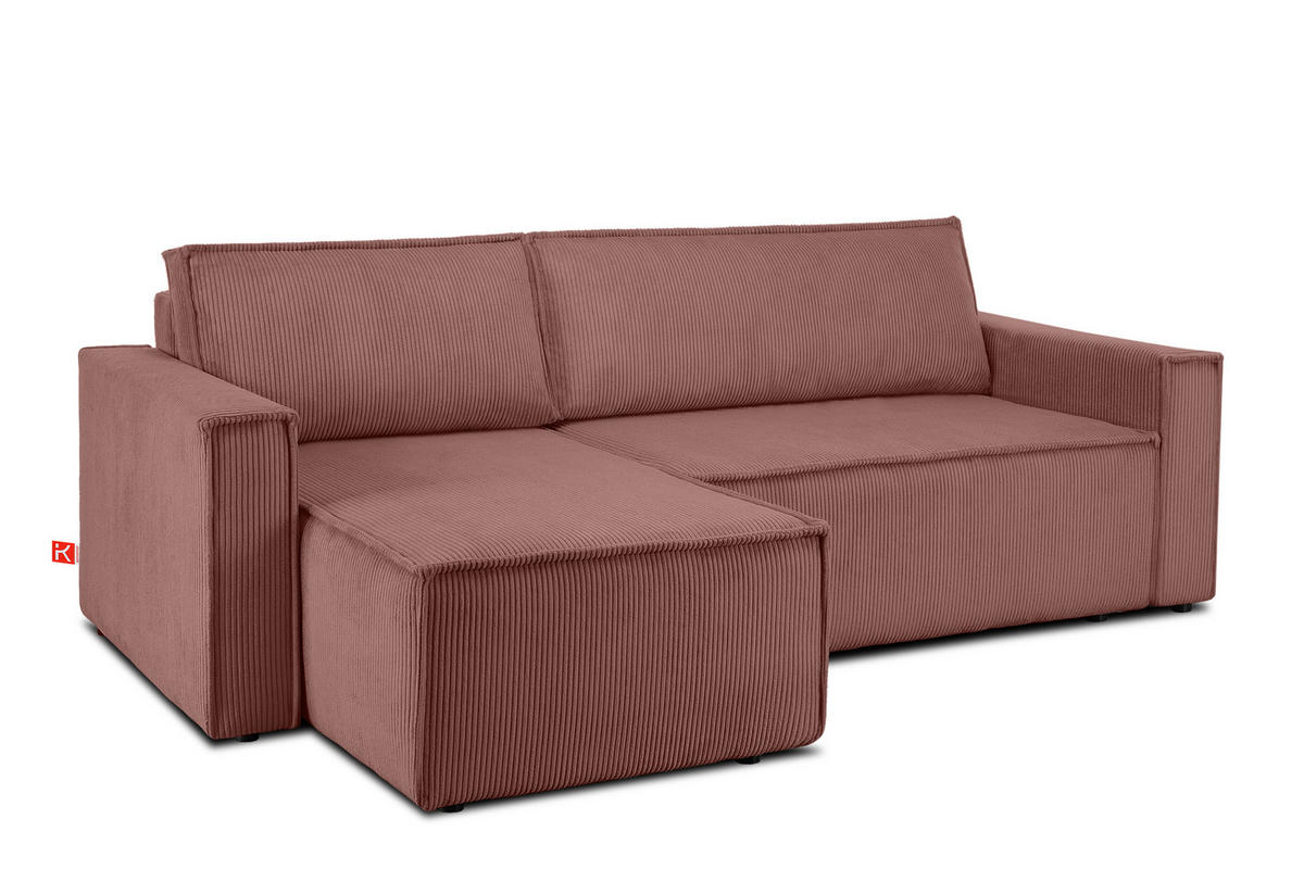 ECKSOFA-LINKS/RECHTS NAPI Schlaffunktion mit Cordbezug, Rosa - Pink/Schwarz, Textil (246/148cm) - KONSIMO®