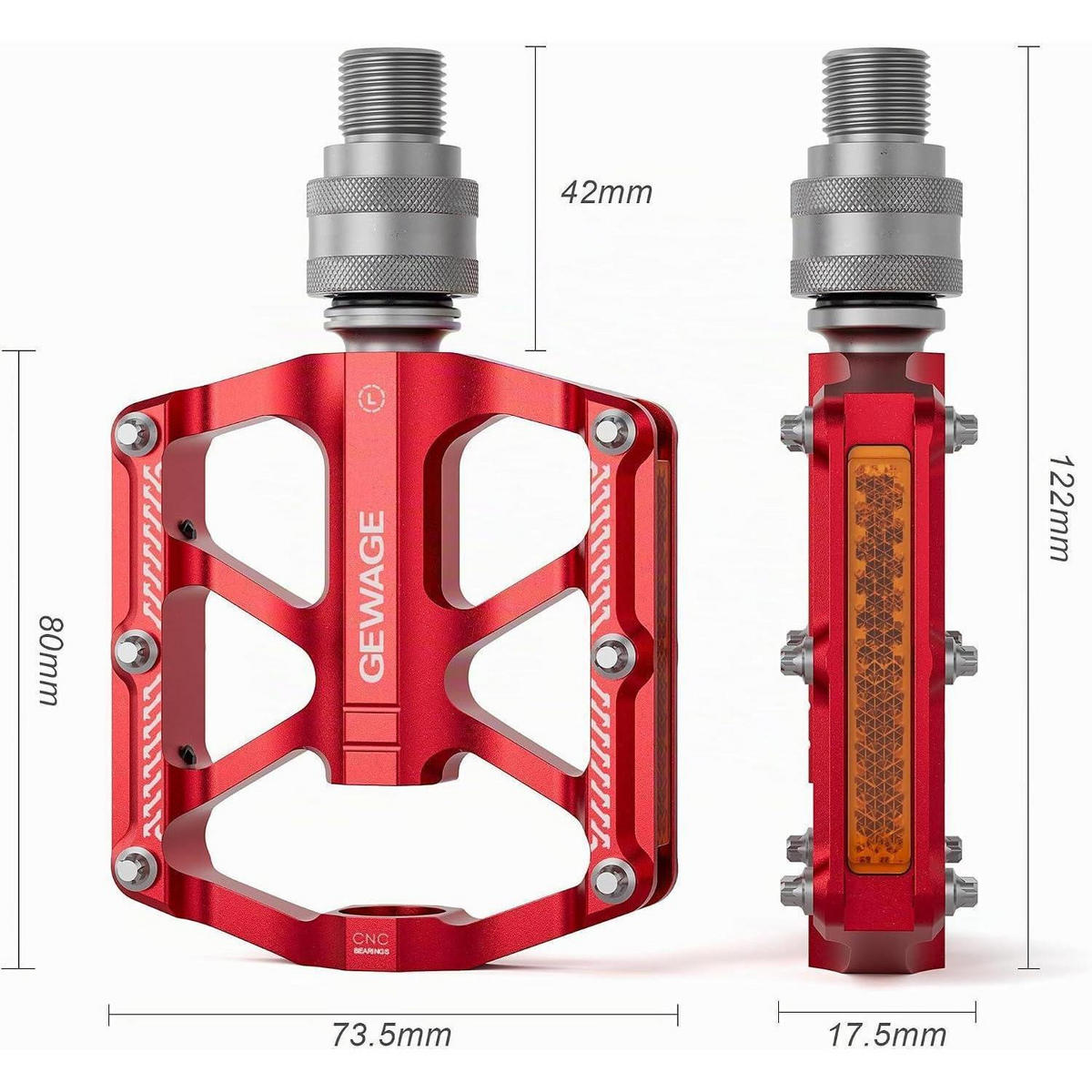 FAHRRADPEDAL Schnellwechsel Rot Aluminium 9/16 Zoll mit Reflektoren - Rot, Metall (7.4/1.5/8cm)