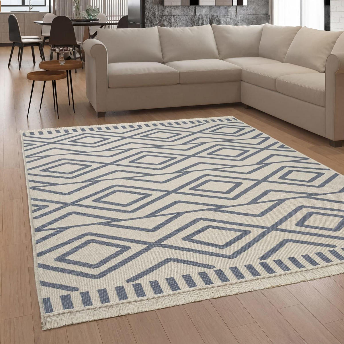 KURZFLOR-TEPPICH SKANDI KILIM 148 GRAU 140X200 - Grau, Naturmaterialien (140/200cm) - Paco Home