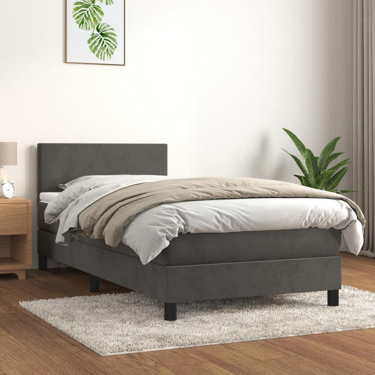 BOXSPRINGBETT 90/200 Cm Grau Samt - Dunkelgrau, Textil (90/203cm) - vidaXL