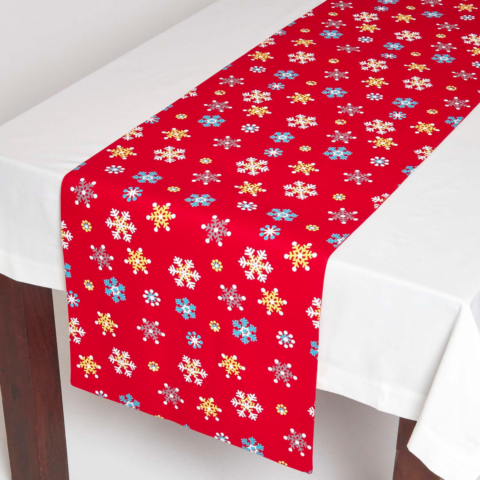 TISCHLÄUFER Weihnachten 46/183 cm, rot mit Schneeflocken - Rot, Textil (46/183cm) - Homescapes