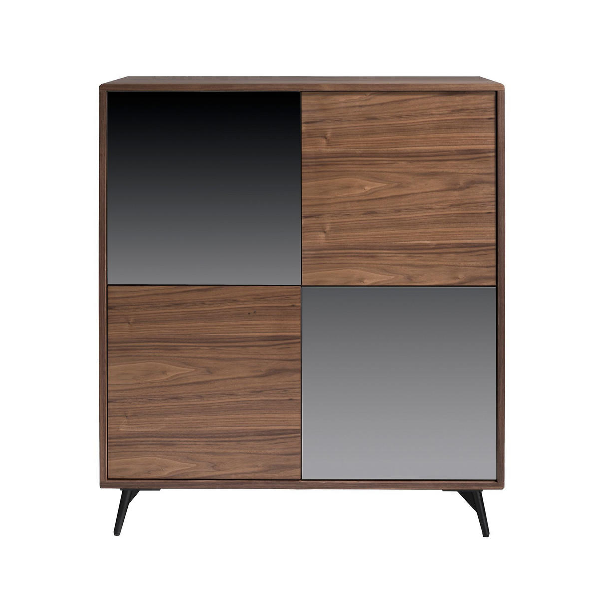 HIGHBOARD Sideboard aus schwarzem Glas mit Spiegeleffekt, Walnuss und schwarzem Stahl 110/45/124 cm - Walnussfarben/Schwarz, Holz (110/124/45cm) - ANGEL CERDA