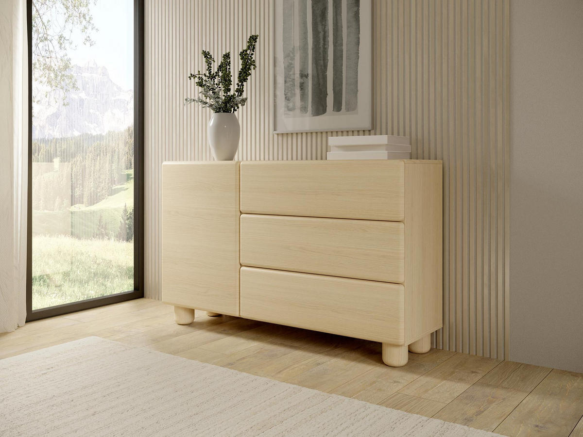 KOMMODE Olmo Vicenza Eiche, eintürige Kommode mit Schubladen - Alteiche, Holzwerkstoff (130/80/38cm) - Bettso