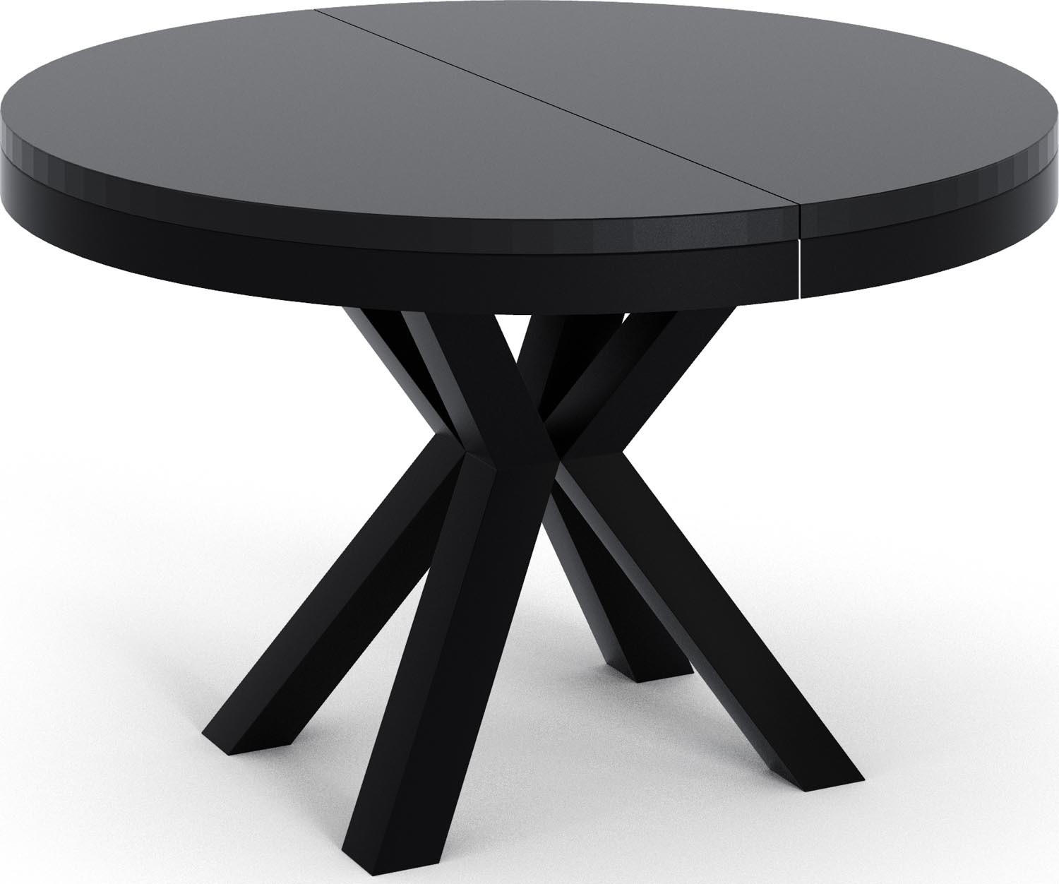 ESSTISCH Clara runder ausziehbarer, Schwarz 120-200/120/76 cm - Schwarz, Holzwerkstoff/Metall (120/120/76cm) - WFL GROUP