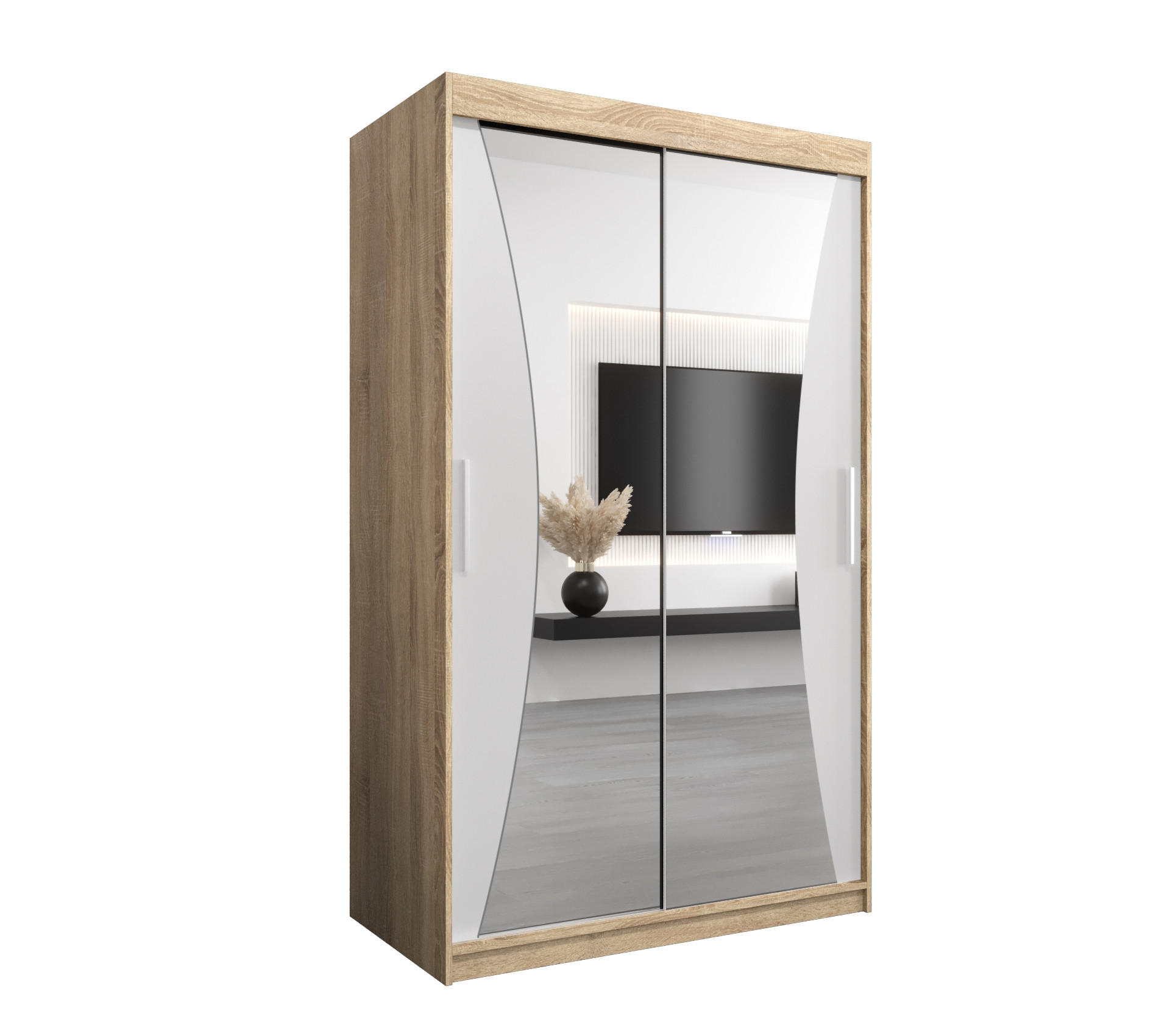 Abiks Möbel Schwebetürenschrank Sonoma Eiche, Weiß 120x200x62 cm