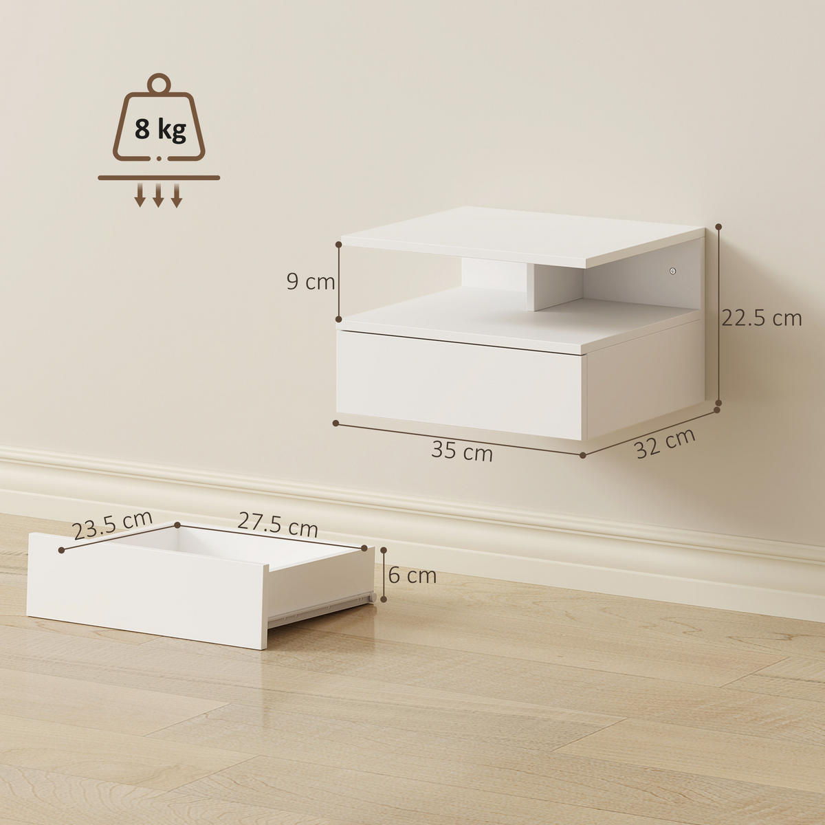 NACHTTISCH Weiß 1 Stück - Weiß, Kunststoff (32/22.5/35cm) - GiPP